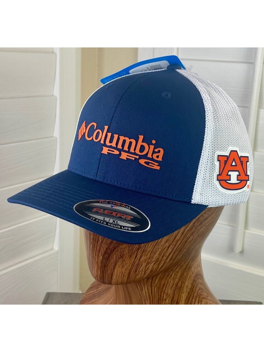 Columbia PFG NCAA Auburn Tigers FlexFit Navy/Mesh Baseball Hat Size L/XL - NWT